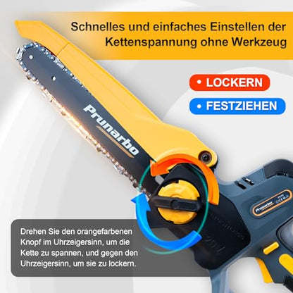 Prunarbo 8" Akku-Kettensäge mit Teleskopstange: Brushless, 2×4000mAh Akkus, automatischer Öler, Ersatzkette – ideal für Holz & Äste (148 Zeichen)