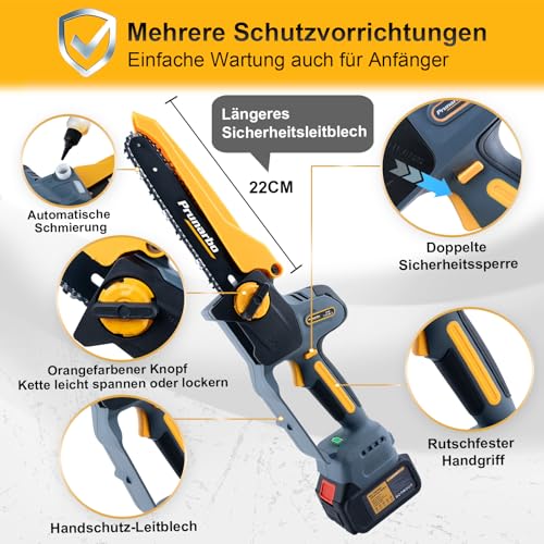 Prunarbo 8" Akku-Kettensäge mit Teleskopstange: Brushless, 2×4000mAh Akkus, automatischer Öler, Ersatzkette – ideal für Holz & Äste (148 Zeichen)