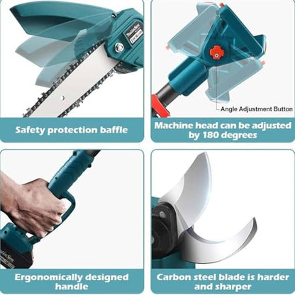 4-in-1 Akku-Hochentaster & Astschere: Bürstenlose 8" Kettensäge, 2x 13000 mAh Akku, 125–220 cm Verlängerungsstange für Bäume (149 Zeichen)