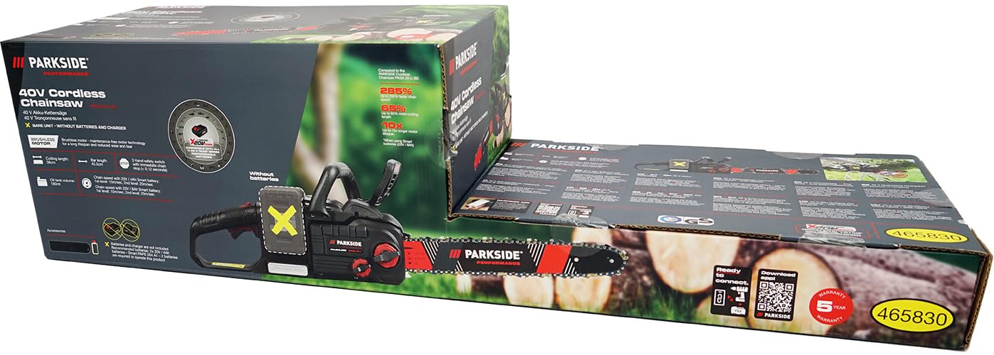 HEADNMORE® Bundle: PARKSIDE PERFORMANCE® 40V Akku-Kettensäge PPKSA 40-Li B2 mit 2×4Ah Akkus + Schlüsselanhänger (145 Zeichen)