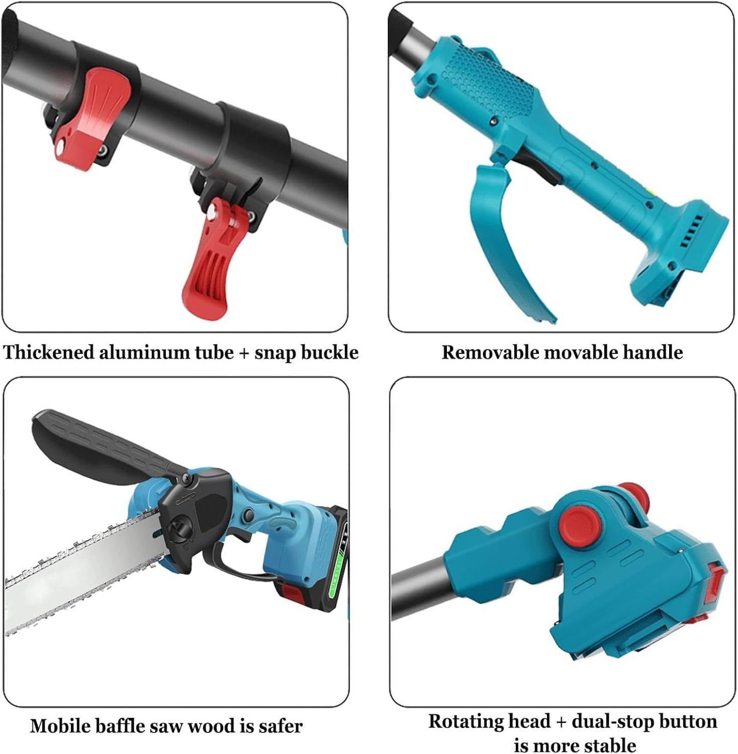 4-in-1 Hochentaster & Astscheren-Set: 8" Mini-Kettensäge, kabellose Gartenschere mit Verlängerungsstange, 2x 13000mAh Akkus (148 Zeichen)