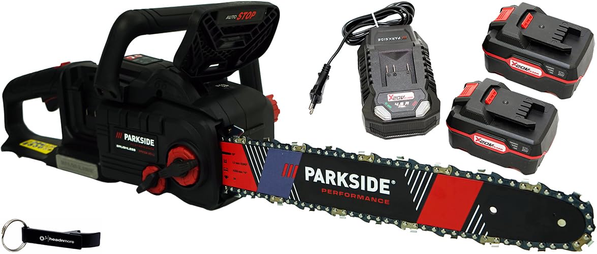 HEADNMORE® Bundle: PARKSIDE PERFORMANCE® 40V Akku-Kettensäge PPKSA 40-Li B2 mit 2×4Ah Akkus + Schlüsselanhänger (145 Zeichen)