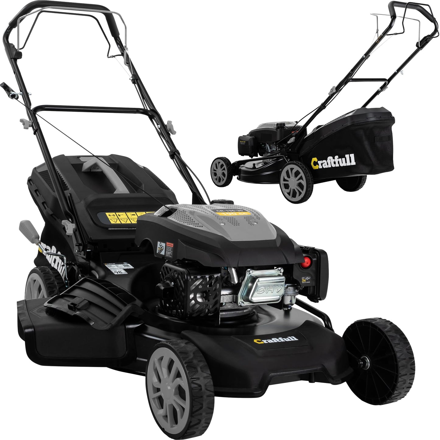 Craftfull Rasenmäher CR-196-30: 4,4 kW (6 PS) 190cc OHV Benzinmotor, Selbstfahrantrieb, 53 cm Schnittbreite, 7 Stufen (148 Zeichen)
