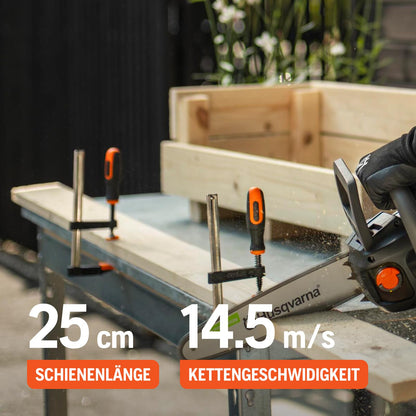 Husqvarna Akku-Kettensäge C15X-P4A: 18V Li-Ion, hohe Schnittgeschwindigkeit, inkl. Akku & Ladegerät, batteriebetrieben (142 Zeichen)