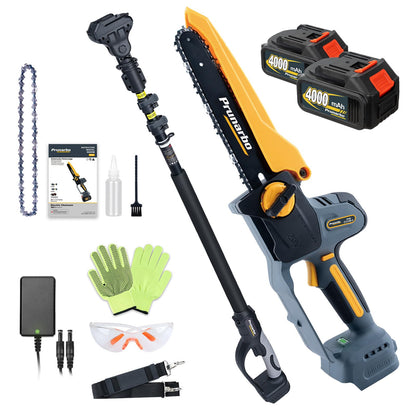 Prunarbo 8" Akku-Kettensäge mit Teleskopstange: Brushless, 2×4000mAh Akkus, automatischer Öler, Ersatzkette – ideal für Holz & Äste (148 Zeichen)