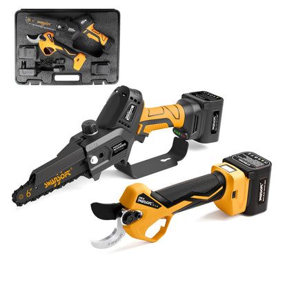 SWANSOFT PRU36 2-in-1 Set: Elektrische Gartenschere & 6" Akku-Kettensäge, inkl. 2×4Ah Akkus – Profi-Werkzeug für Weinberge & Obstgärten (147 Zeichen)