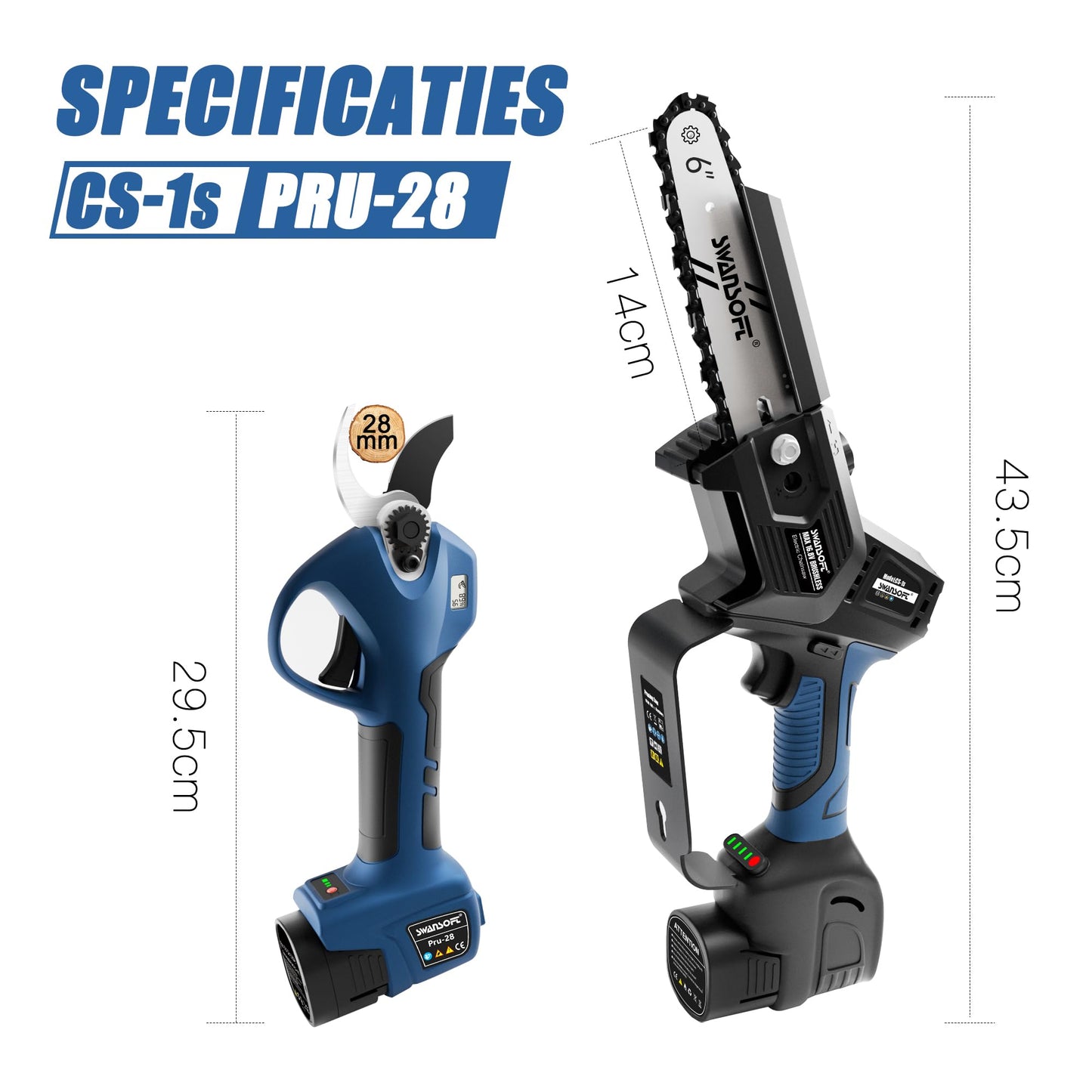 SWANSOFT PRU28 2-in-1 Schnittset: Akku-Schere & 6" Akku-Kettensäge, inkl. 3 Akkus – ideal für Gartenarbeit & Heimwerker (146 Zeichen)