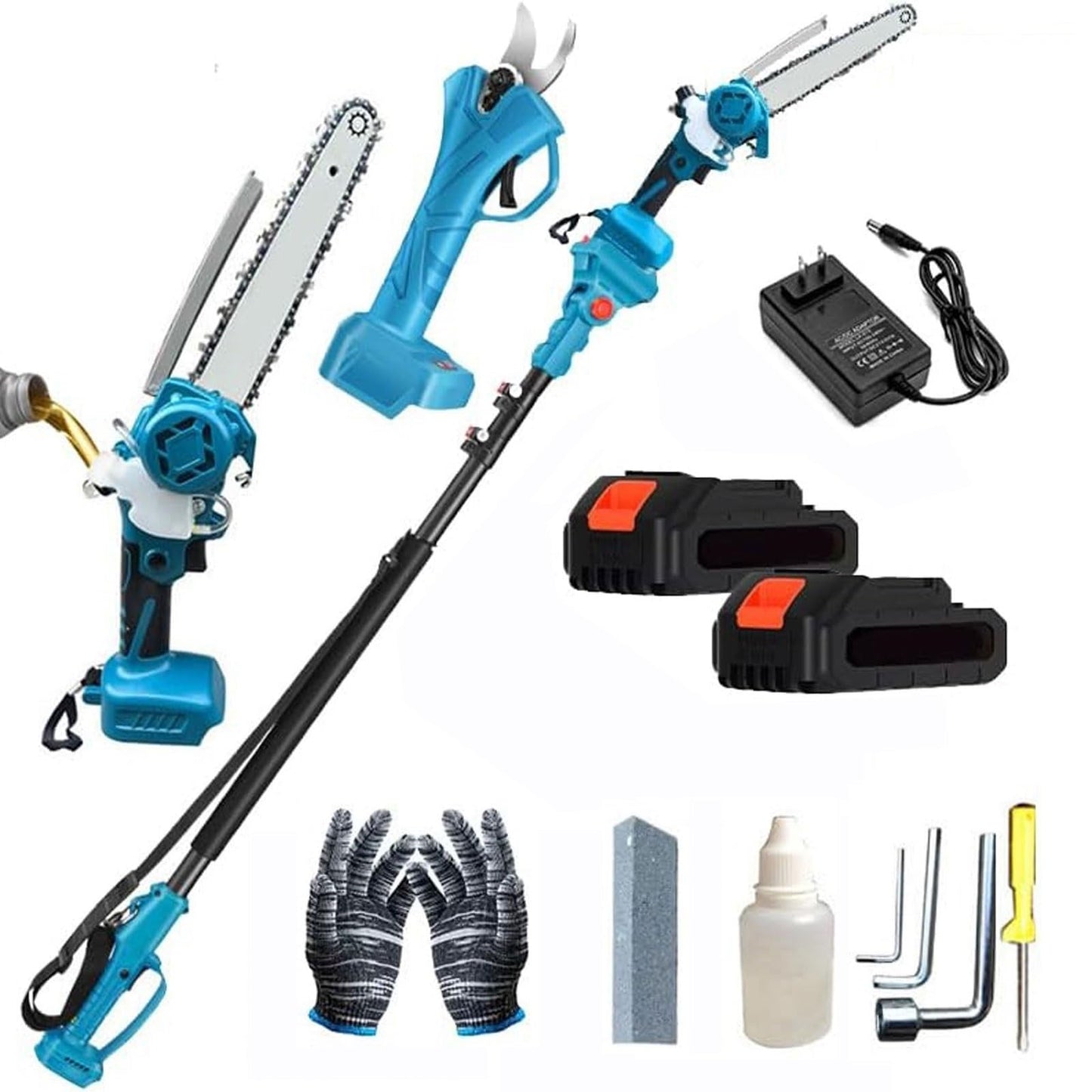 GHRERTX 4-in-1 Hochentaster & Astscheren-Set, 8" Mini-Kettensäge mit Öler, Akku-Gartenschere, Verlängerungsstange & 2 Akkus (147 Zeichen)