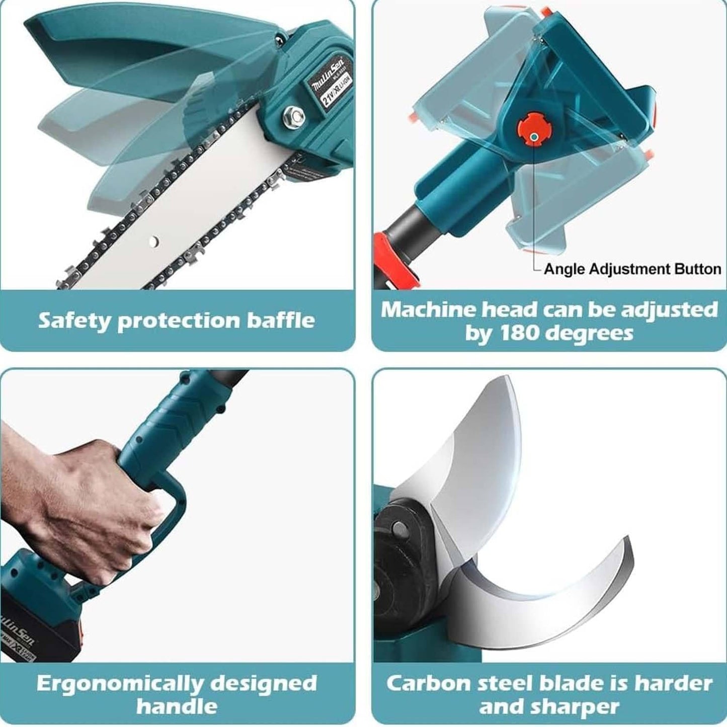 4-in-1 Hochentaster & Astscheren-Set: 8" Mini-Kettensäge, kabellose Gartenschere mit Verlängerungsstange, 2x 13000mAh Akkus (148 Zeichen)