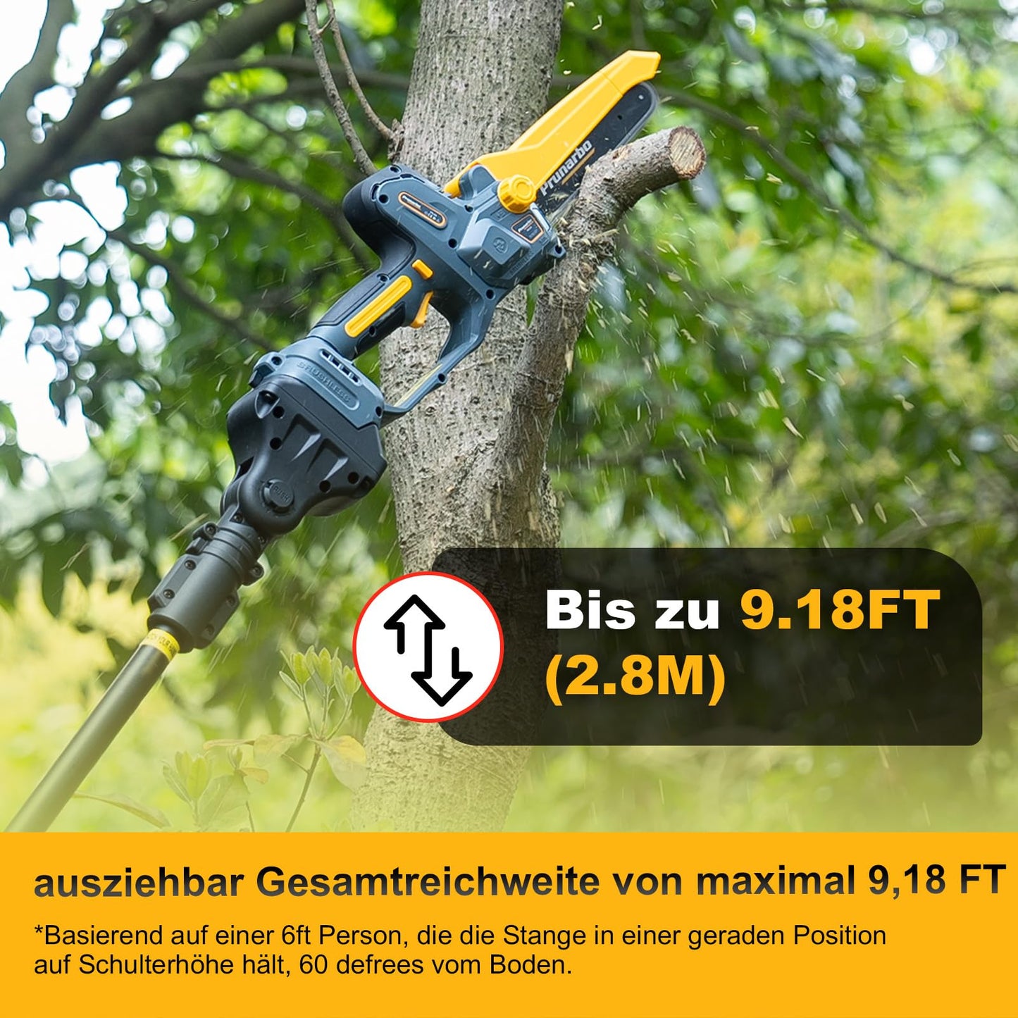 Prunarbo 8" Akku-Kettensäge mit Teleskopstange: Brushless, 2×4000mAh Akkus, automatischer Öler, Ersatzkette – ideal für Holz & Äste (148 Zeichen)