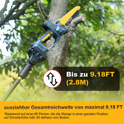 Prunarbo 8" Akku-Kettensäge mit Teleskopstange: Brushless, 2×4000mAh Akkus, automatischer Öler, Ersatzkette – ideal für Holz & Äste (148 Zeichen)