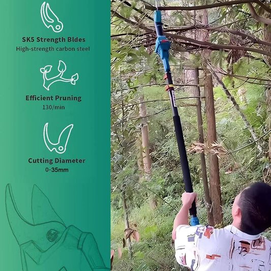 4-in-1 Hochentaster & Astscheren-Set: 8" Mini-Kettensäge, kabellose Gartenschere mit Verlängerungsstange, 2x 13000mAh Akkus (148 Zeichen)