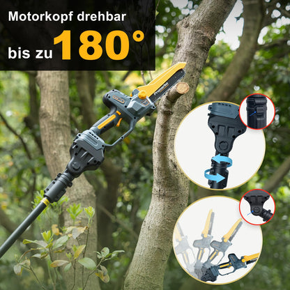 Prunarbo 8" Akku-Kettensäge mit Teleskopstange: Brushless, 2×4000mAh Akkus, automatischer Öler, Ersatzkette – ideal für Holz & Äste (148 Zeichen)