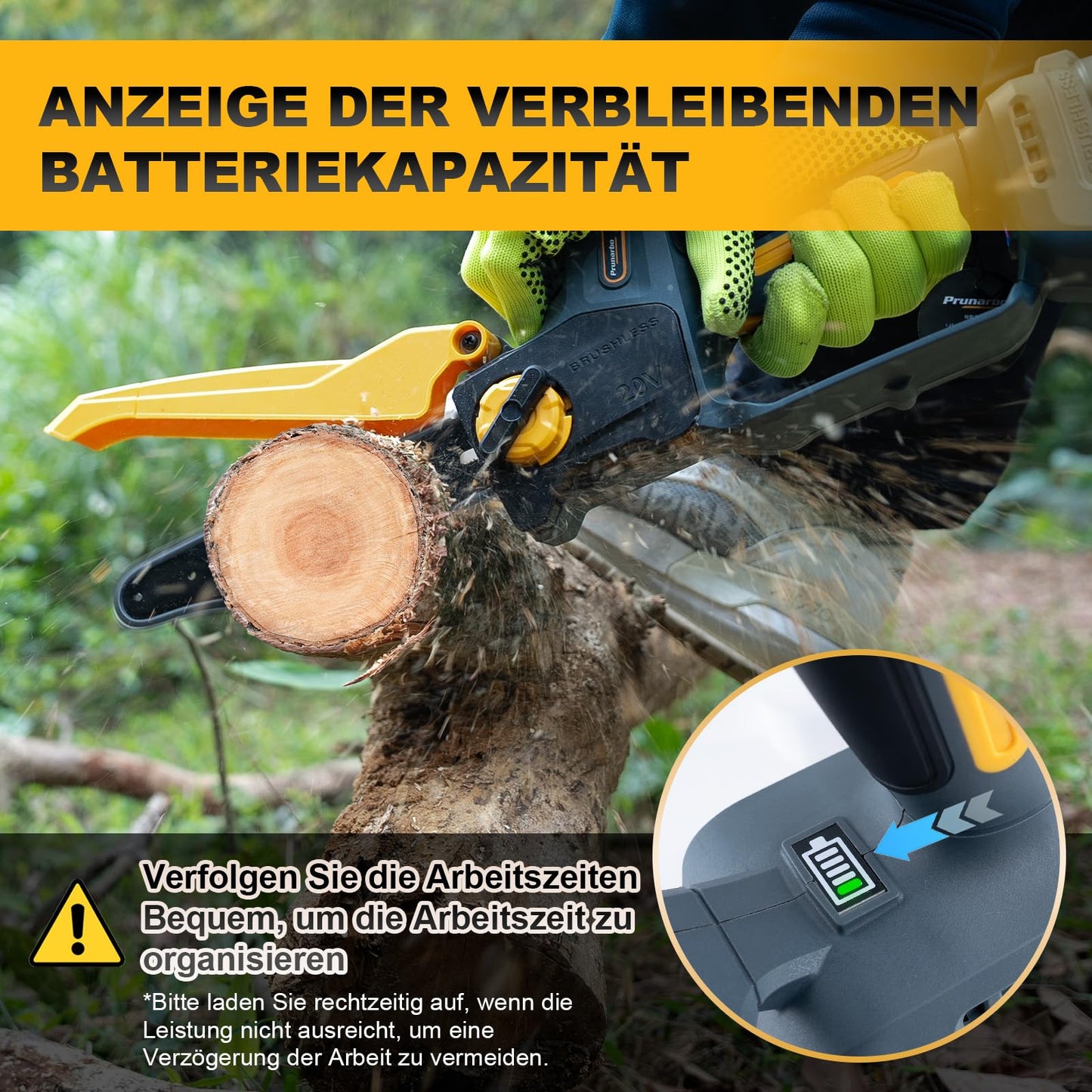 Prunarbo 8" Akku-Kettensäge mit Teleskopstange: Brushless, 2×4000mAh Akkus, automatischer Öler, Ersatzkette – ideal für Holz & Äste (148 Zeichen)