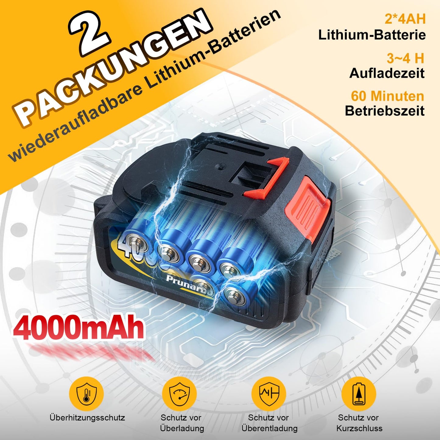 Prunarbo 8" Akku-Kettensäge mit Teleskopstange: Brushless, 2×4000mAh Akkus, automatischer Öler, Ersatzkette – ideal für Holz & Äste (148 Zeichen)