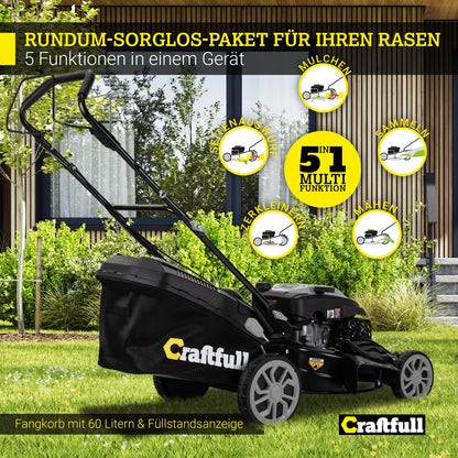Craftfull Rasenmäher CR-196-30: 4,4 kW (6 PS) 190cc OHV Benzinmotor, Selbstfahrantrieb, 53 cm Schnittbreite, 7 Stufen (148 Zeichen)